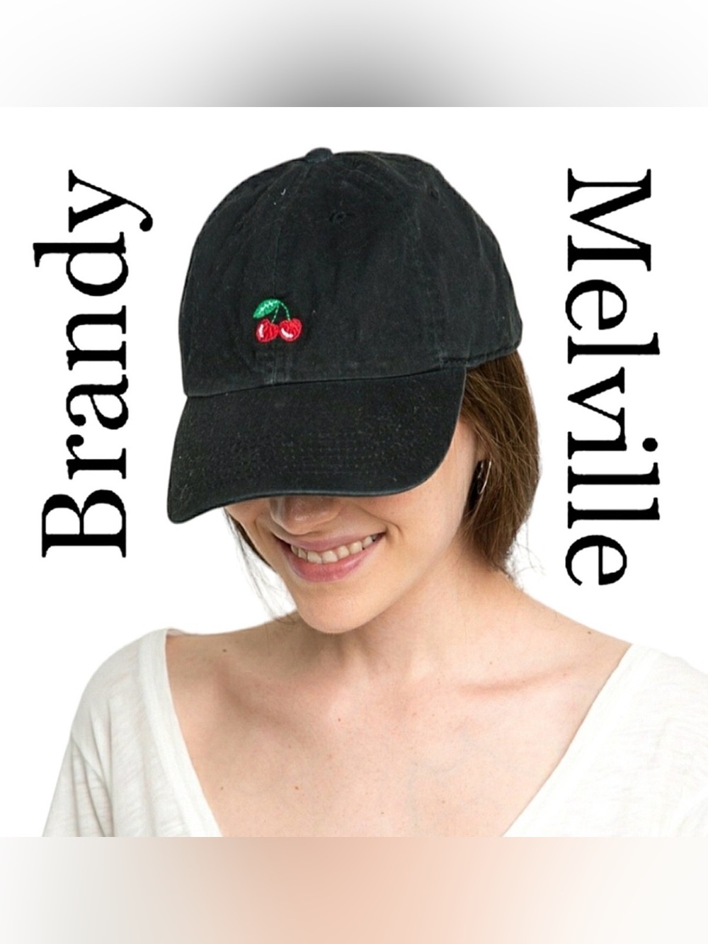Brandy Melville John Galt Cherry embroidered baseball dad hat baseball cap black